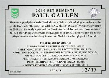2020 NRL Traders - Retirements Parallel #RP 02 Paul Gallen Back
